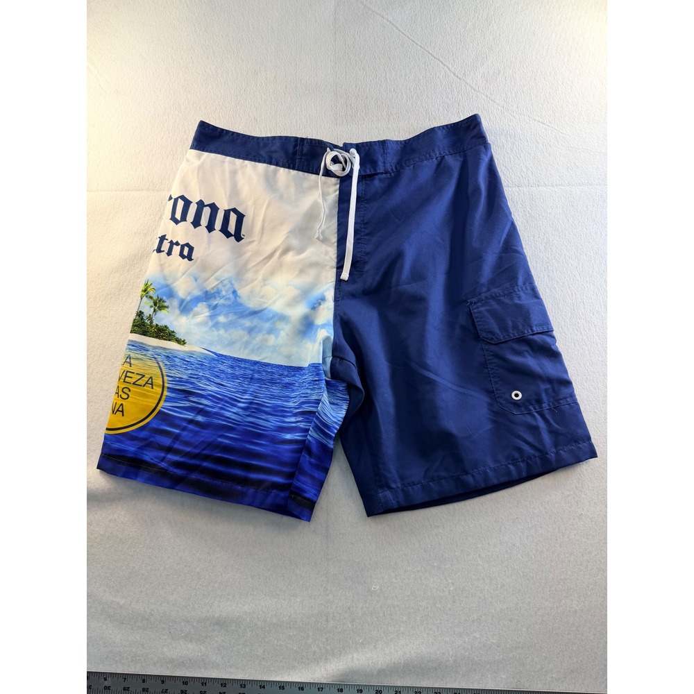 Corona Extra Mens Blue Graphic Beach Tropical Board Shorts Swim Trunks Size 36